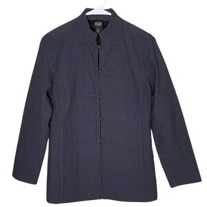 Eileen Fisher Mandarin Collar Jacket Size XS Petite Navy Blue Frog Closure